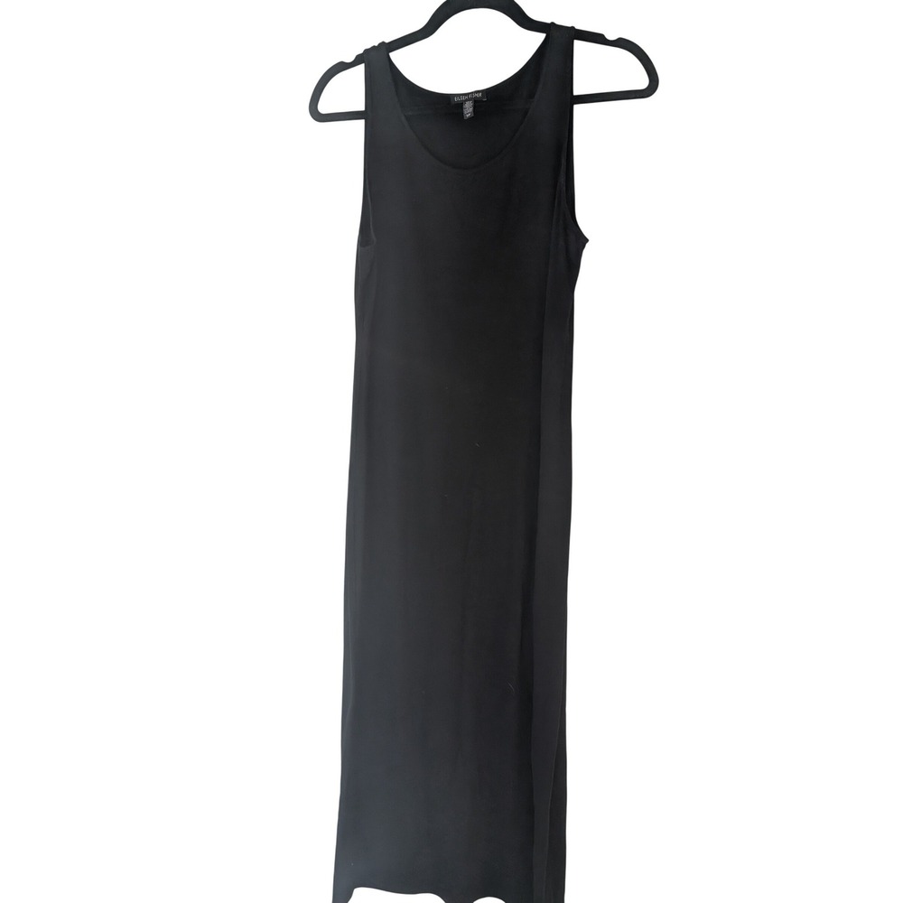 Eileen Fisher Tank Dress Womens Small Black Viscose Jersey Scoop Neck‎ Midi